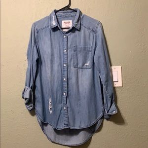 Denim ripped long Sleeve shirt